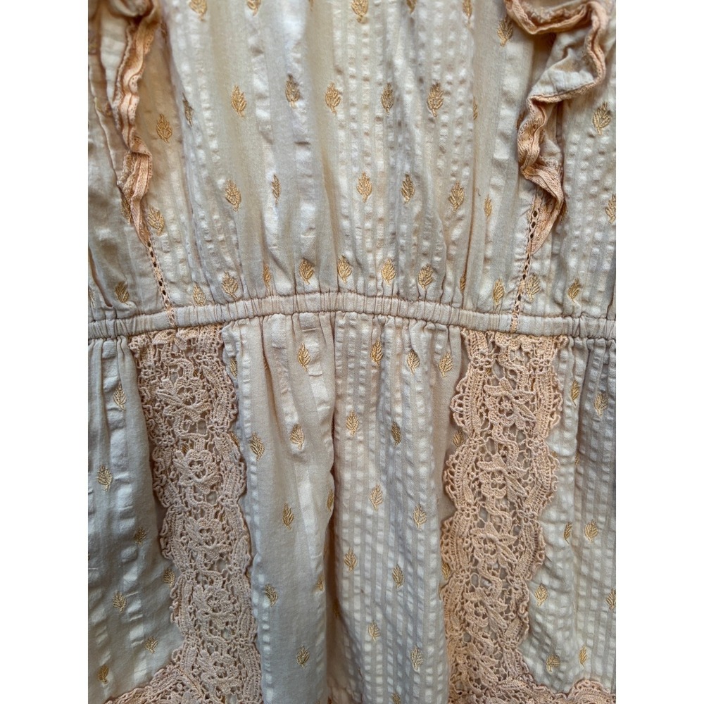 LoveShackFancy Yellow Lace-Trim Mini Dress Cottagecore Flutter Sleeve S boho - Picture 16 of 16